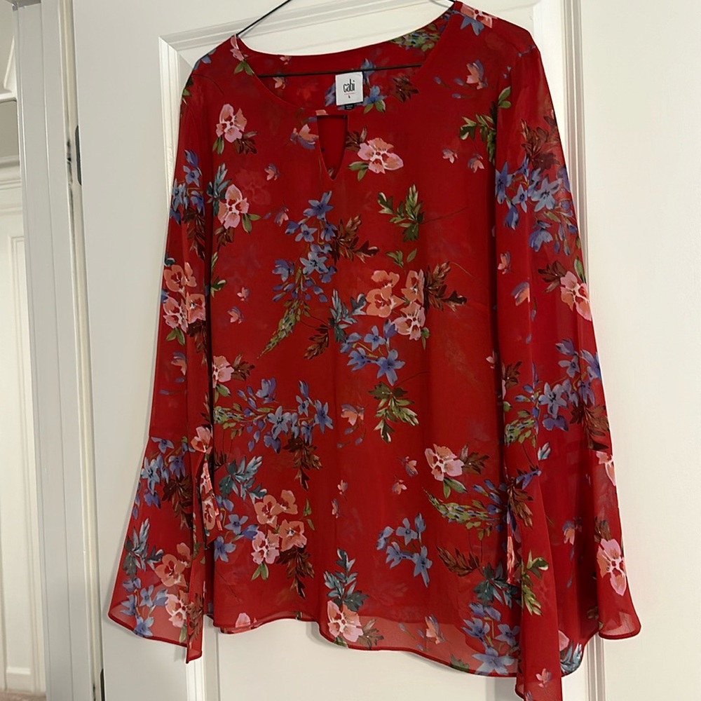 Cabi Red Floral Blouse